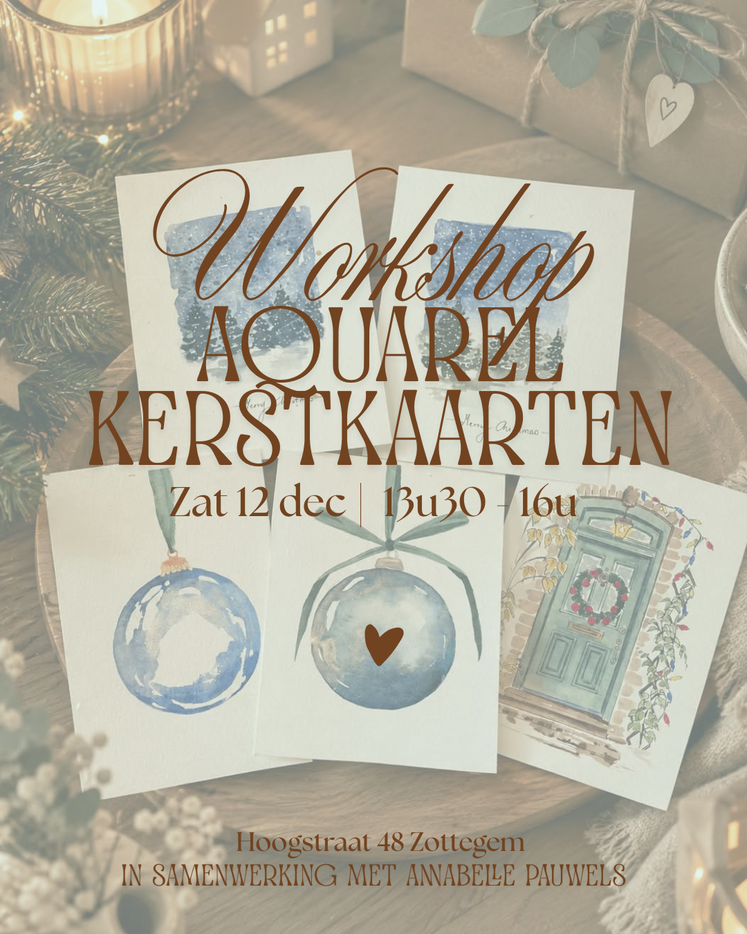 Workshop Aquarel Kerstkaarten 12/12 13u30 - 16h