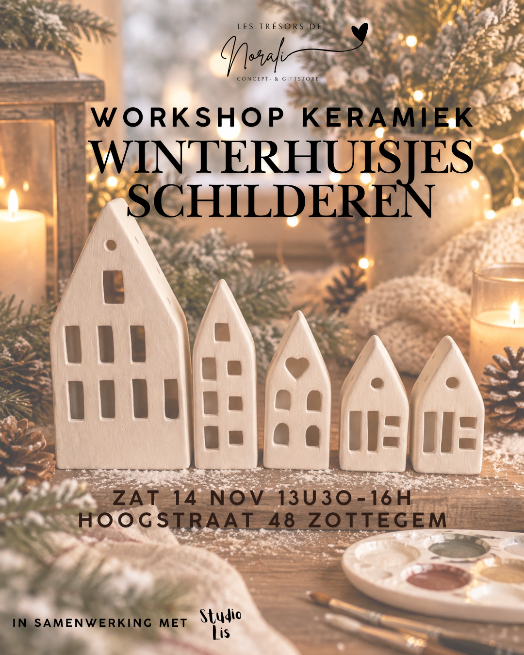 Workshop Winterhuisjes Schilderen 14/11 13u30 - 16u