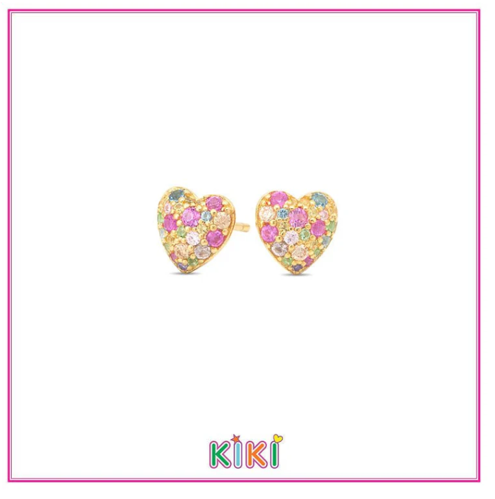 Zilveren kinderoorbellen gold plated hartje multi | Kiki