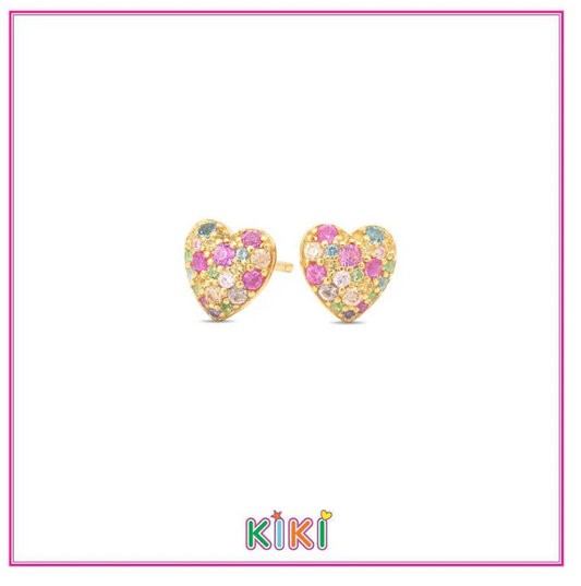 Zilveren kinderoorbellen gold plated hartje multi | Kiki