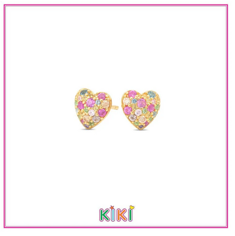 Zilveren kinderoorbellen gold plated hartje multi | Kiki