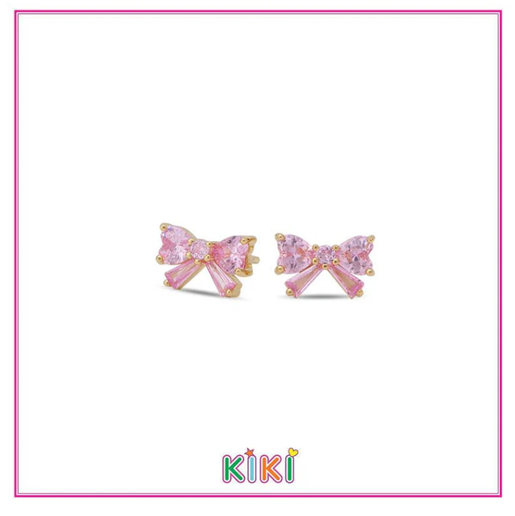 Zilveren kinderoorbellen gold plated roze strikjes | Kiki