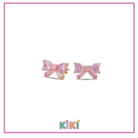 Zilveren kinderoorbellen gold plated roze strikjes | Kiki