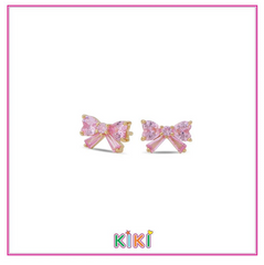 Zilveren kinderoorbellen gold plated roze strikjes | Kiki