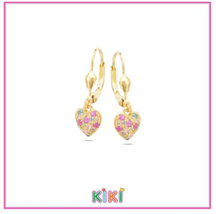 Zilveren kinderoorbellen goldplated met hangertjes hartjes multi | Kiki