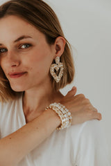 Beaded  Heart Earrings beige